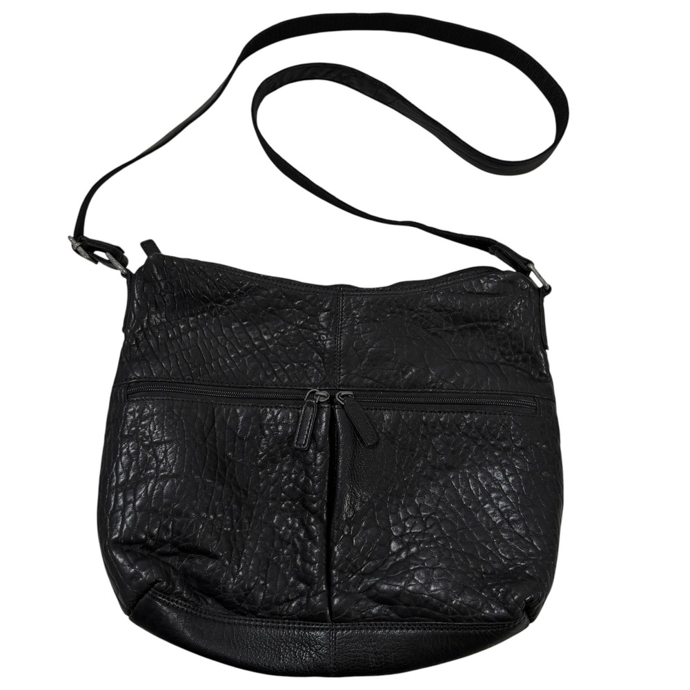 Vintage Jack Georges Black Pebbled Leather Crossbody Bag Messenger Zip Pockets L